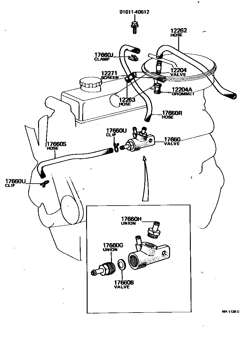 Toyota COROLLA Ventilation Hose EPC diagram — MA1138D