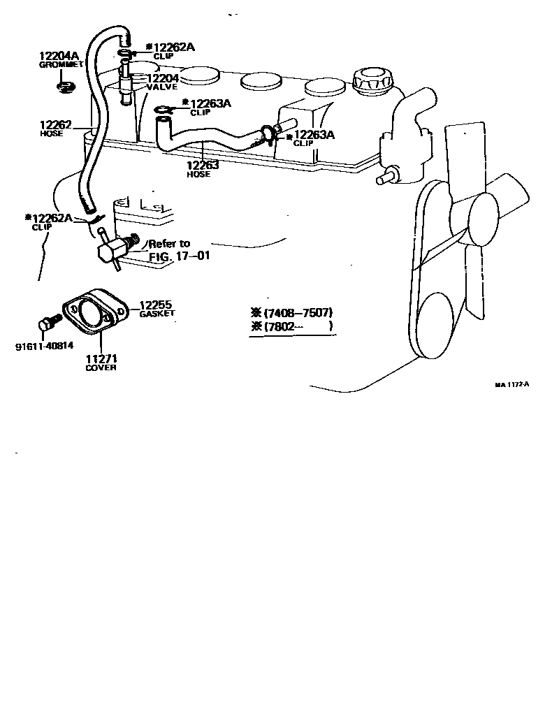 Toyota COROLLA Ventilation Hose EPC diagram — MA1172A