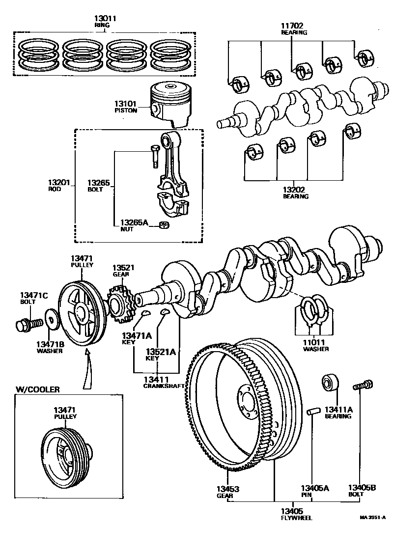 Toyota COROLLA Crankshaft & Piston EPC diagram — MA3951A