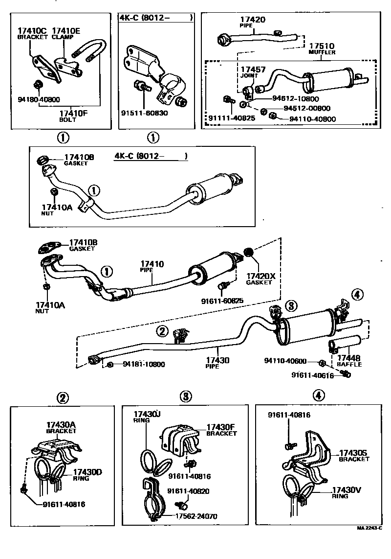 Toyota COROLLA Exhaust Pipe EPC diagram — MA2243C