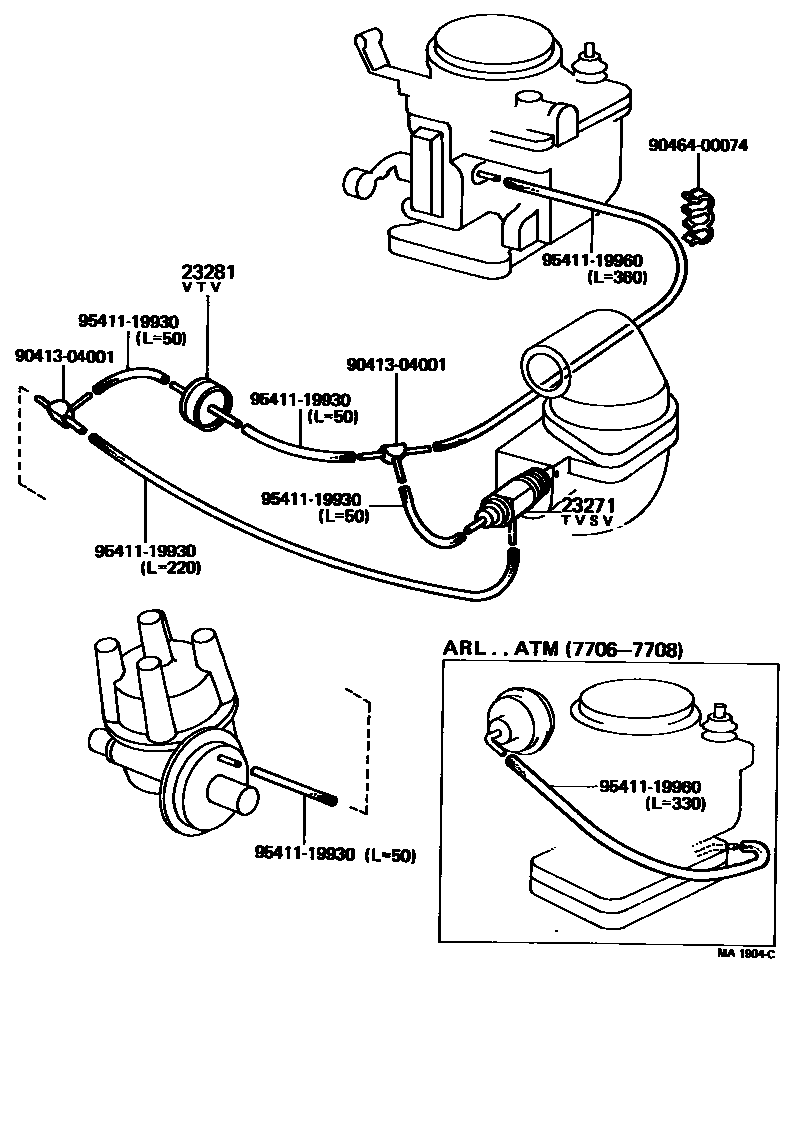 Toyota COROLLA vacuum tube EPC diagram — MA1904C