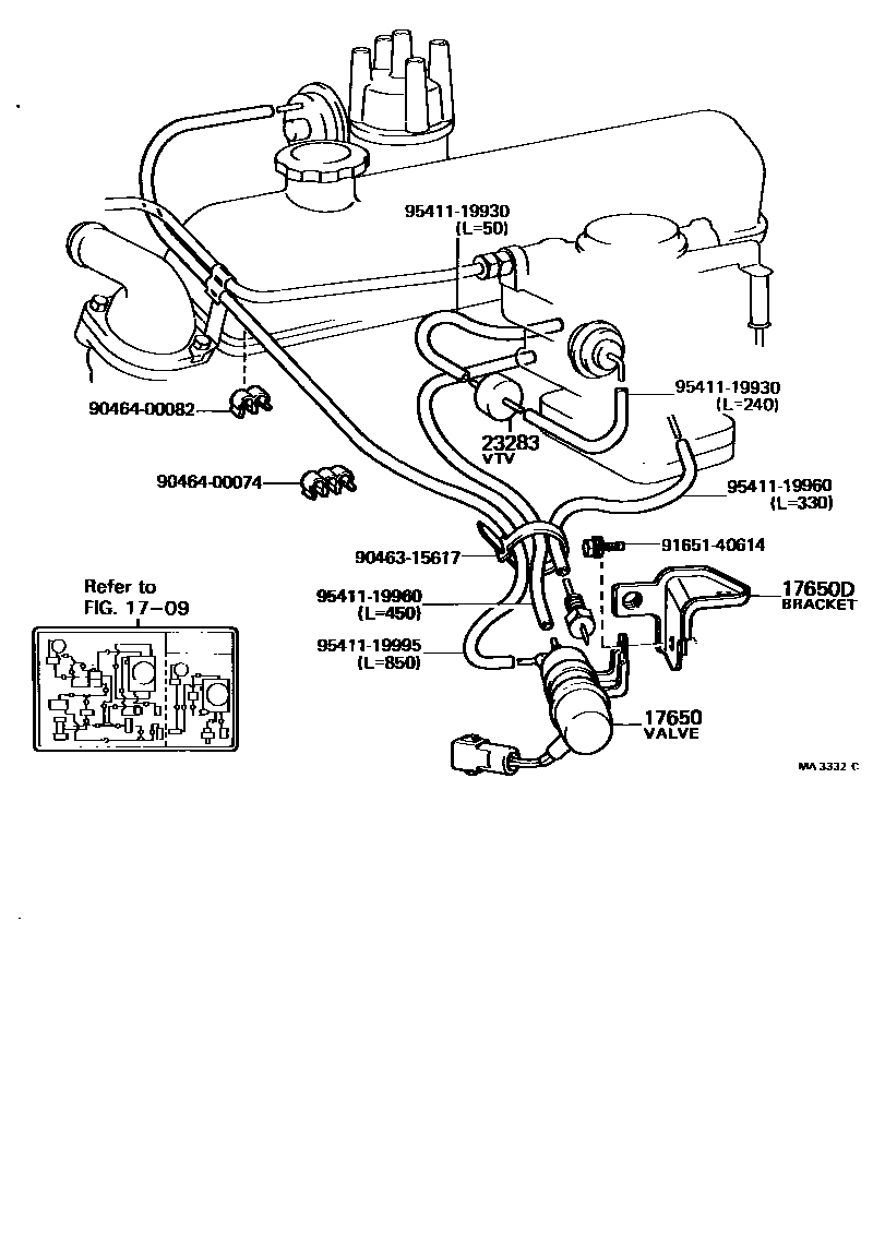 Toyota COROLLA vacuum tube EPC diagram — MA3332C