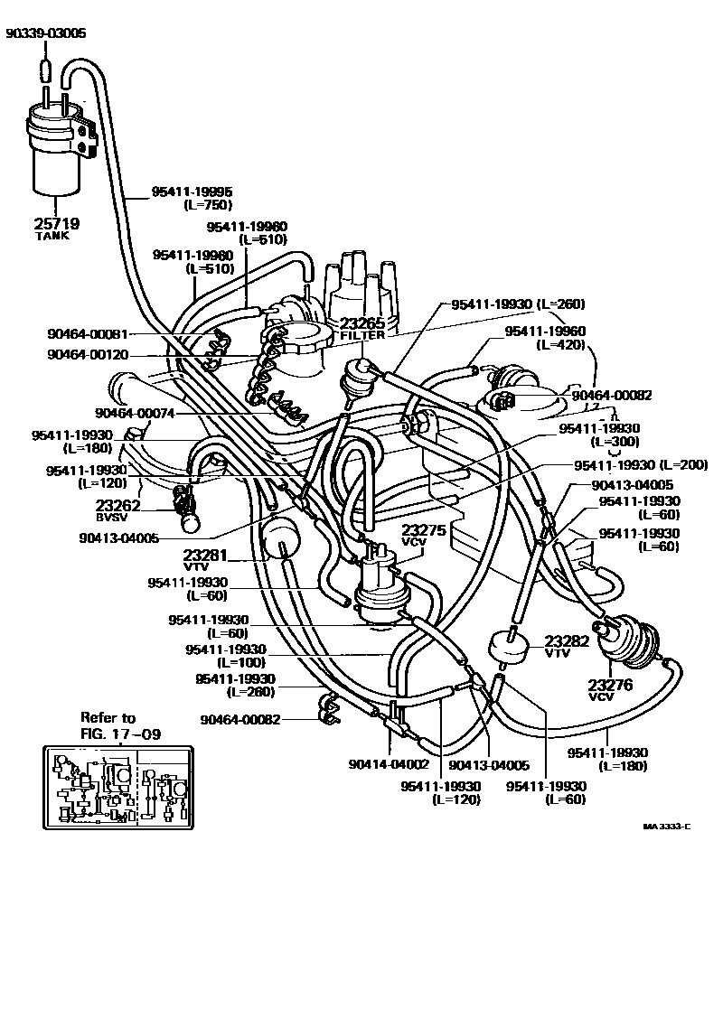 Toyota COROLLA vacuum tube EPC diagram — MA3333C