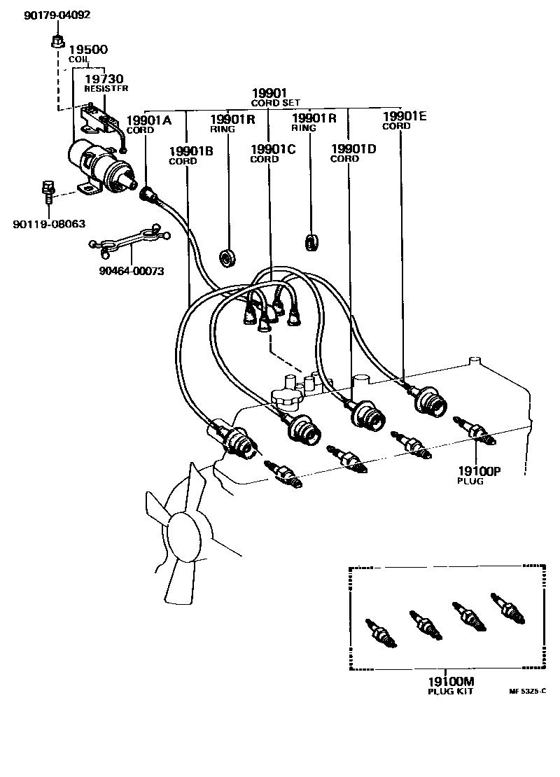 Toyota COROLLA 点火线圈和火花塞 /电热塞 EPC diagram — ME5325C