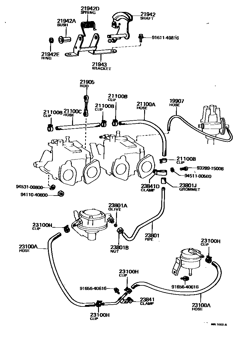 Toyota COROLLA 燃油管和卡箍 EPC diagram — MA1029A