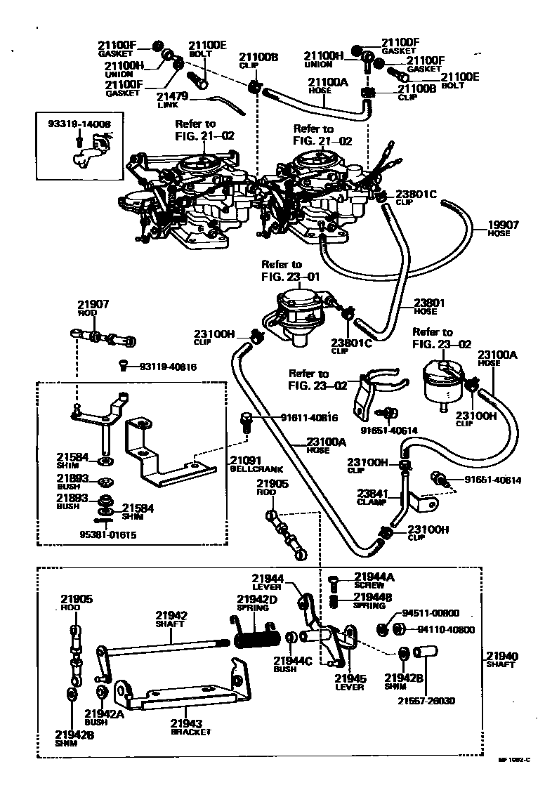 Toyota COROLLA 燃油管和卡箍 EPC diagram — MF1092C