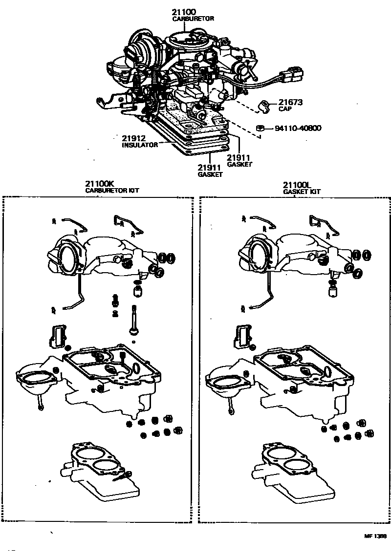 Toyota COROLLA carburetor assembly EPC diagram — MF1388