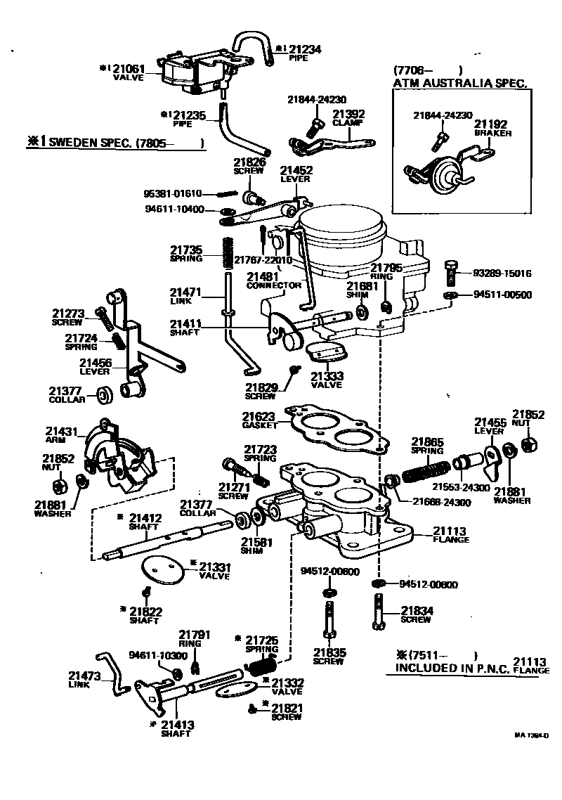 Toyota COROLLA 化油器 EPC diagram — MA1364D