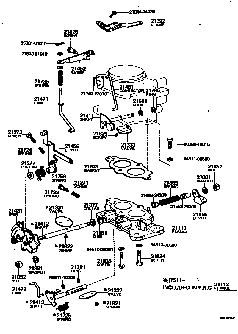 Toyota COROLLA 化油器 EPC diagram — MF1032C
