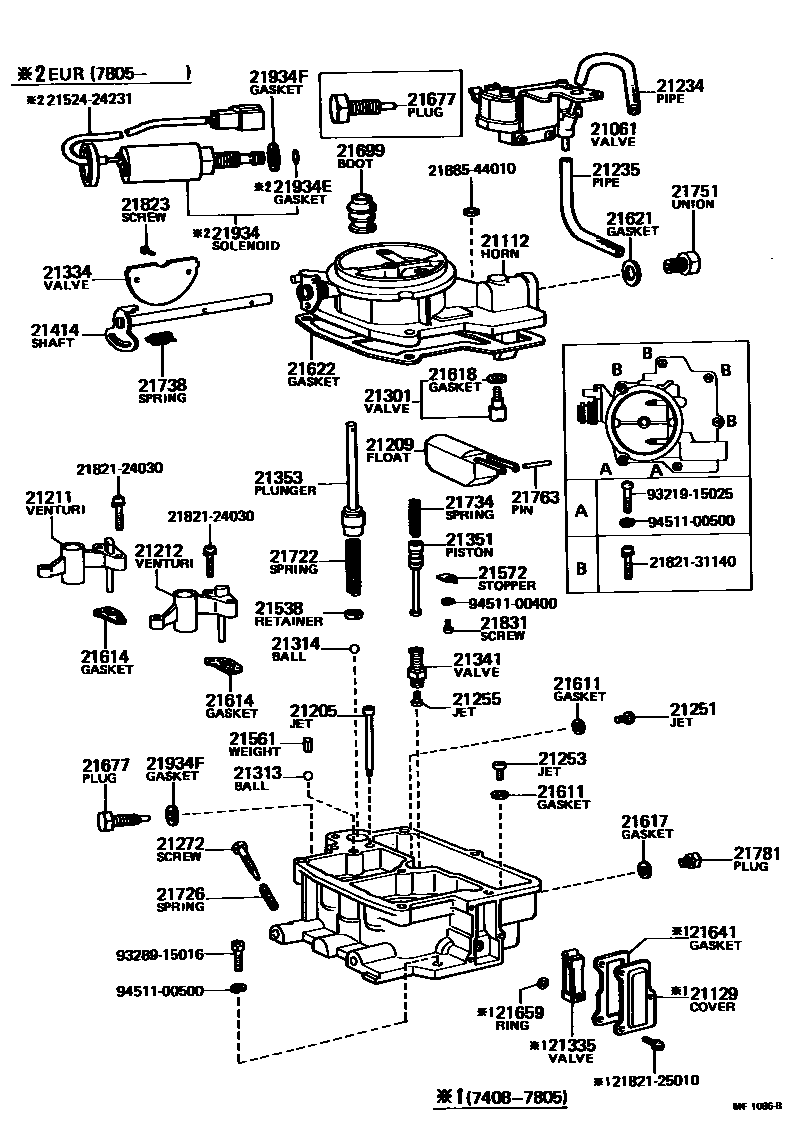 Toyota COROLLA 化油器 EPC diagram — MF1086B