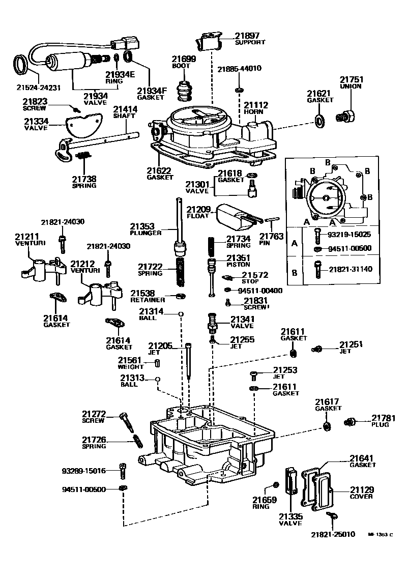 Toyota COROLLA 化油器 EPC diagram — MF1363C