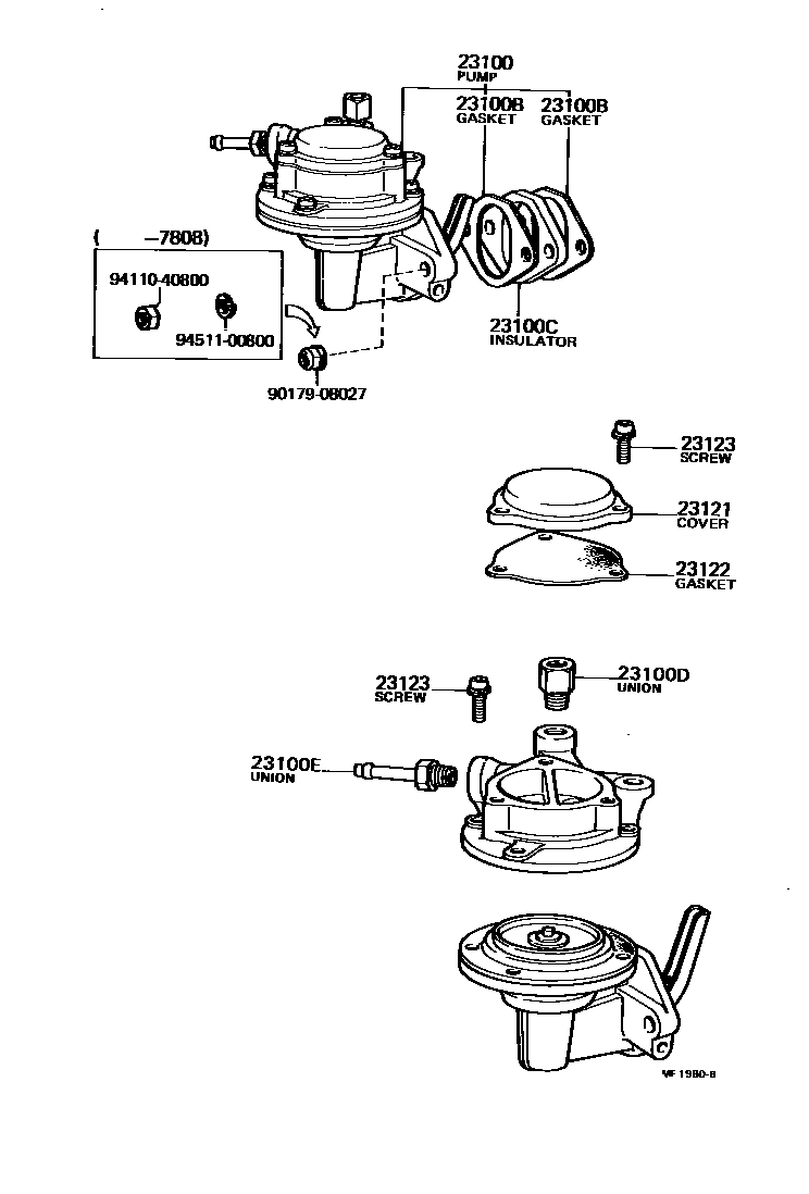Toyota COROLLA 燃油泵和燃油管 EPC diagram — MF1980B