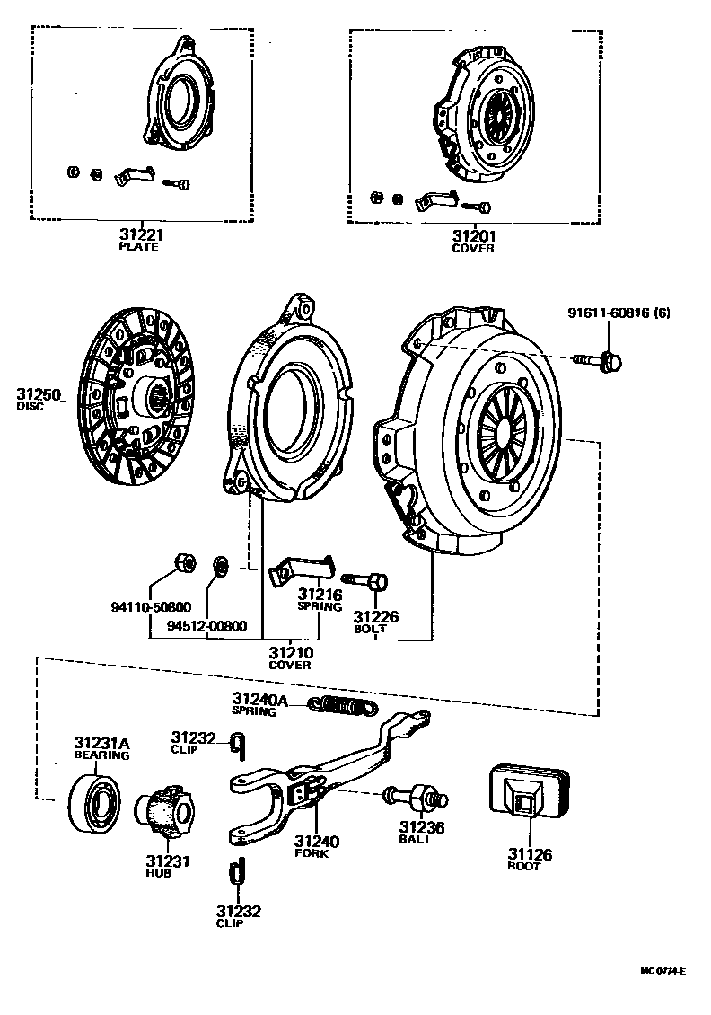 Toyota COROLLA 离合器和分离叉 EPC diagram — MC0774E