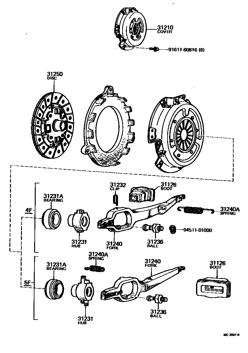 Toyota COROLLA 离合器和分离叉 EPC diagram — MC2907B