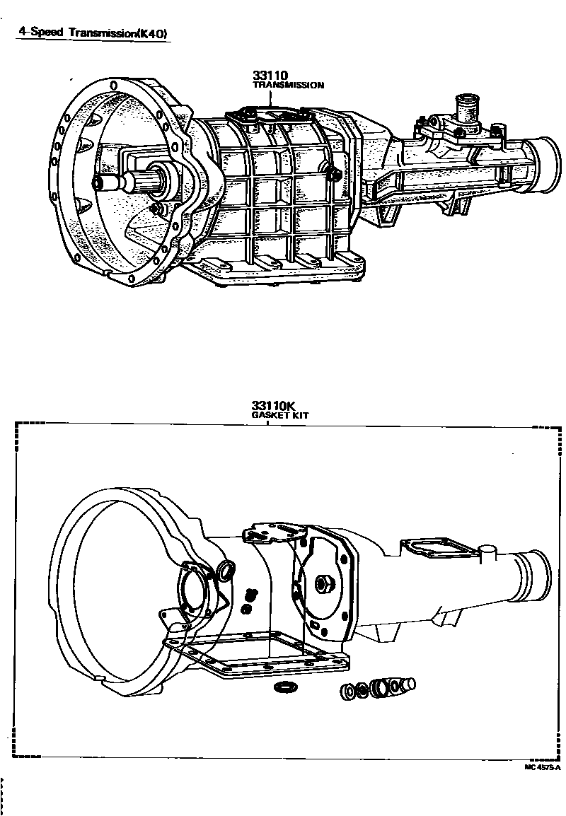 Toyota COROLLA 传动桥或变速器总成和衬垫组件(MTM) EPC diagram — MC4575A