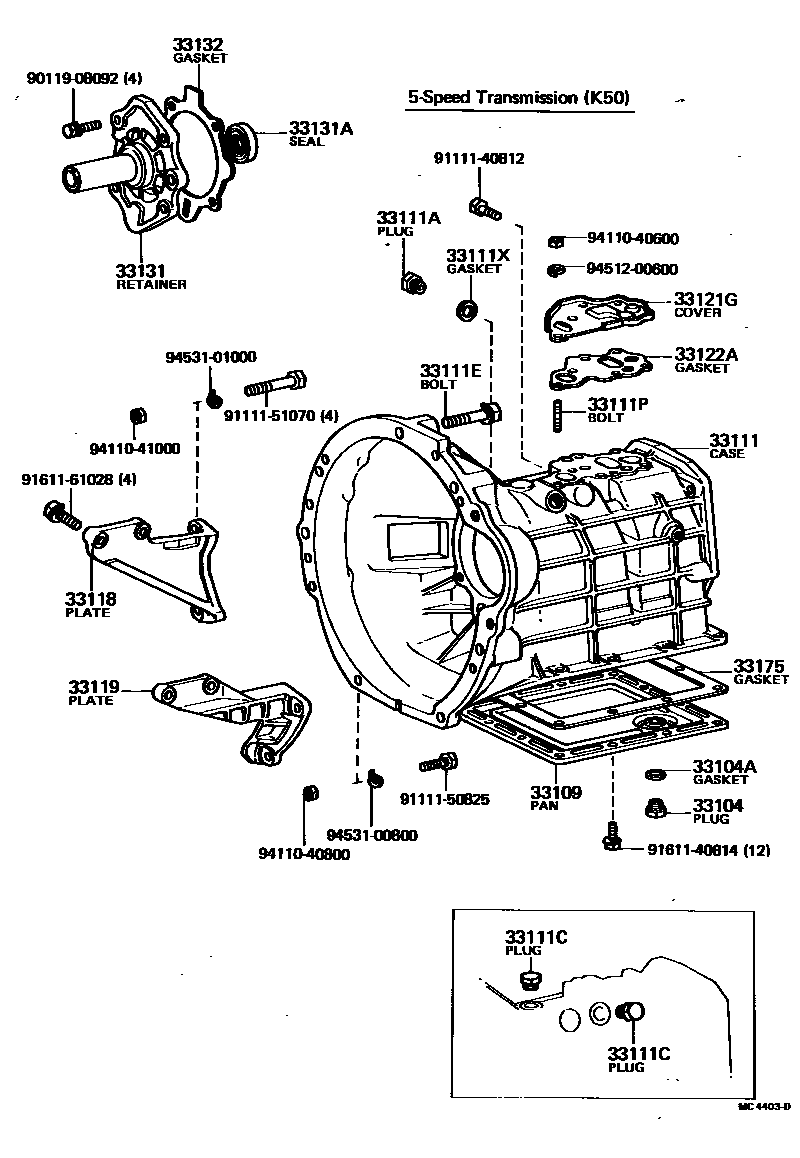 Toyota COROLLA 离合器壳和变速器壳(MTM) EPC diagram — MC4403D