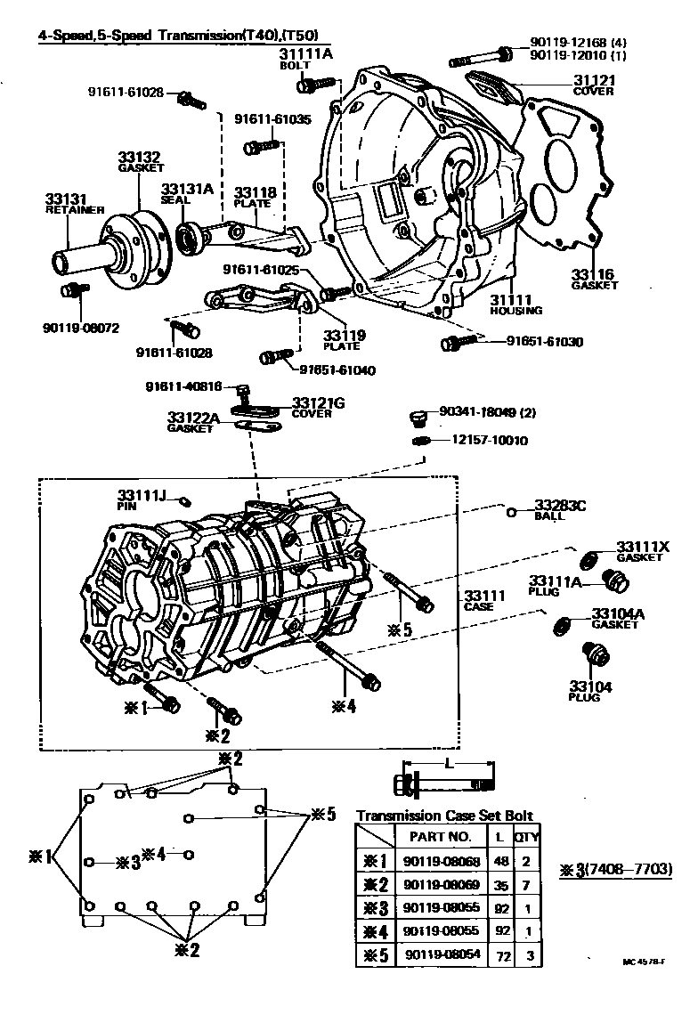 Toyota COROLLA 离合器壳和变速器壳(MTM) EPC diagram — MC4578F