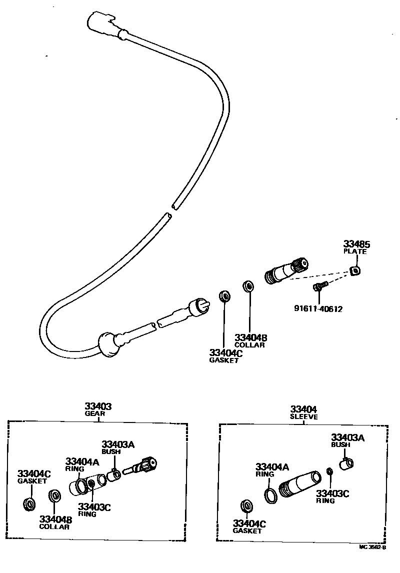 Toyota COROLLA 速度表从动齿轮(MTM) EPC diagram — MC3562B