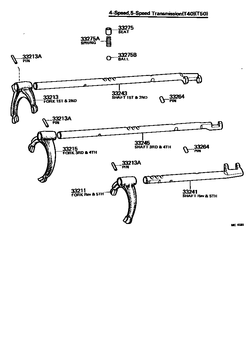Toyota COROLLA 换档拨叉和换档杆轴(MTM) EPC diagram — MC4581