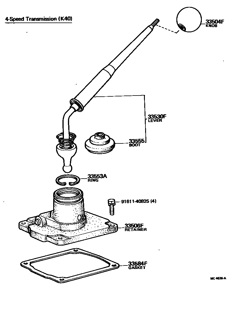 Toyota COROLLA Shift Lever & Retainer EPC diagram — MC4636A
