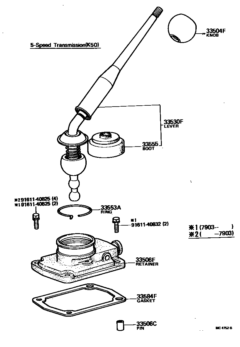 Toyota COROLLA Shift Lever & Retainer EPC diagram — MC4752B