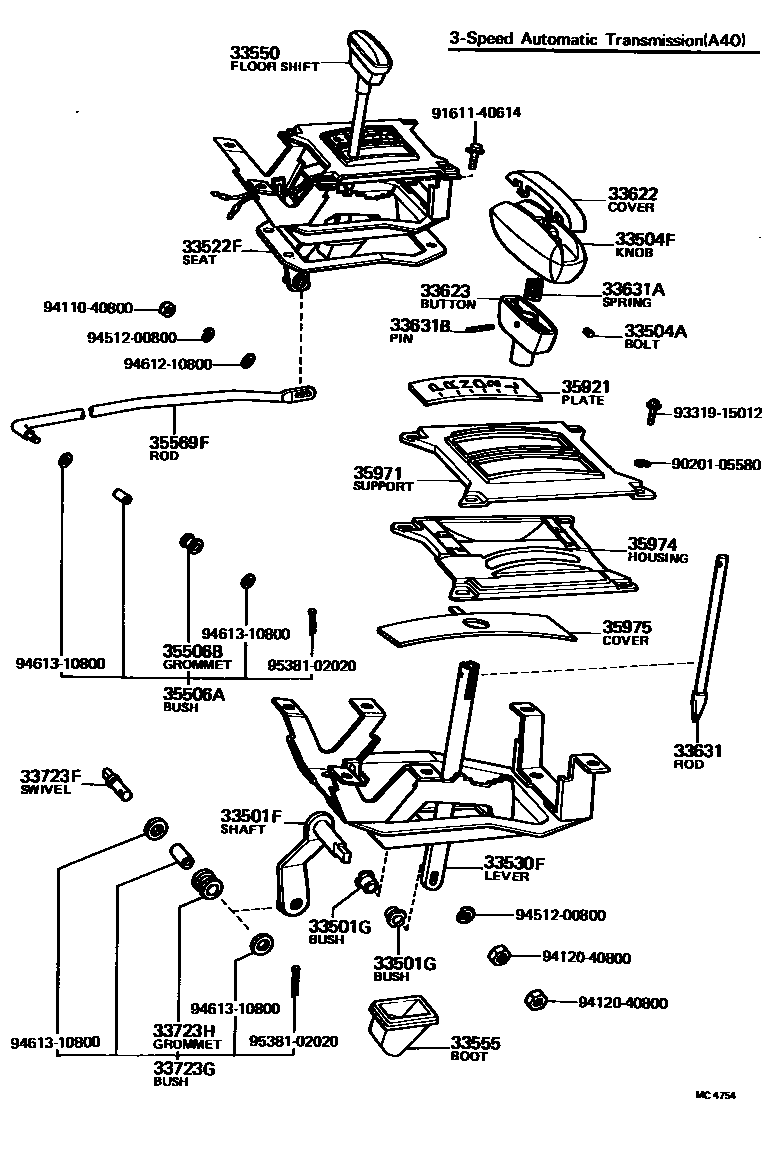 Toyota COROLLA Shift Lever & Retainer EPC diagram — MC4754