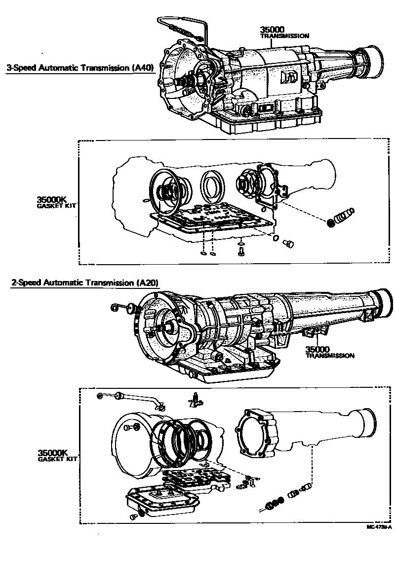 Toyota COROLLA 传动桥或变速器总成和衬垫组件(ATM) EPC diagram — MC4739A