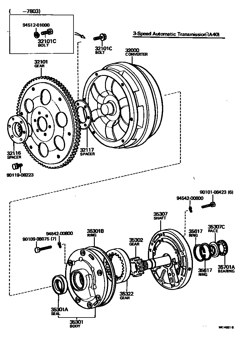 Toyota COROLLA 变矩器、前油泵和链条(ATM) EPC diagram — MC4601B