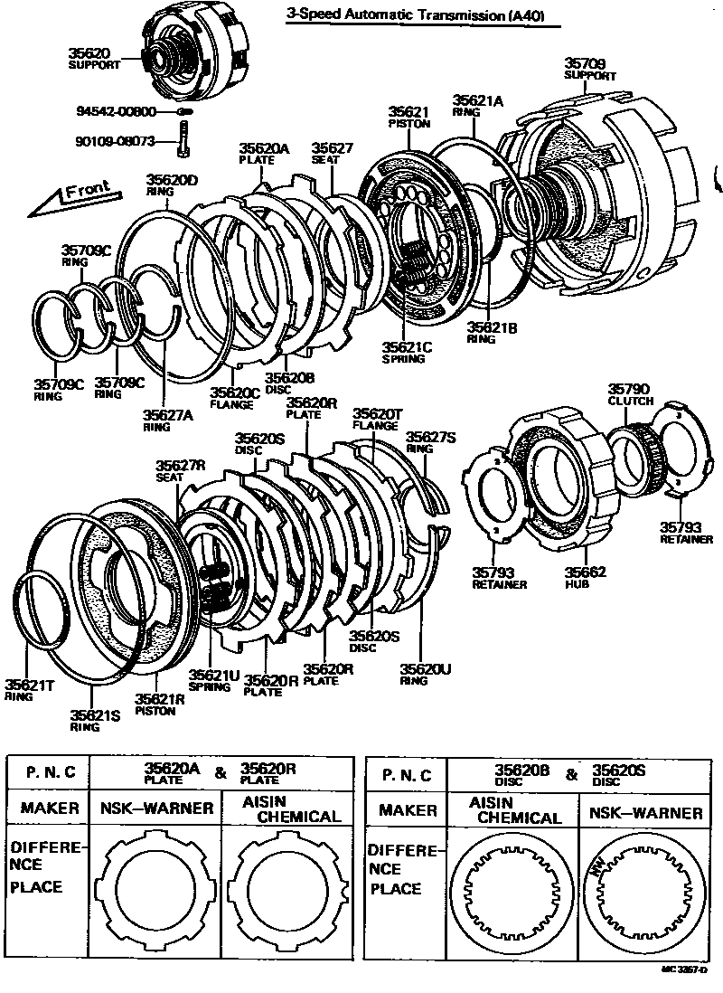 Toyota COROLLA 中央支架和行星太阳齿轮(ATM) EPC diagram — MC3357D