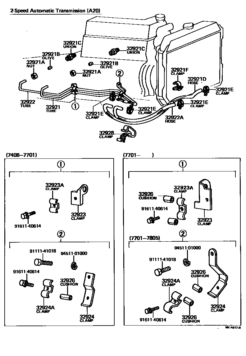 Toyota COROLLA 变速器油冷却器和配管(ATM) EPC diagram — MC4817B