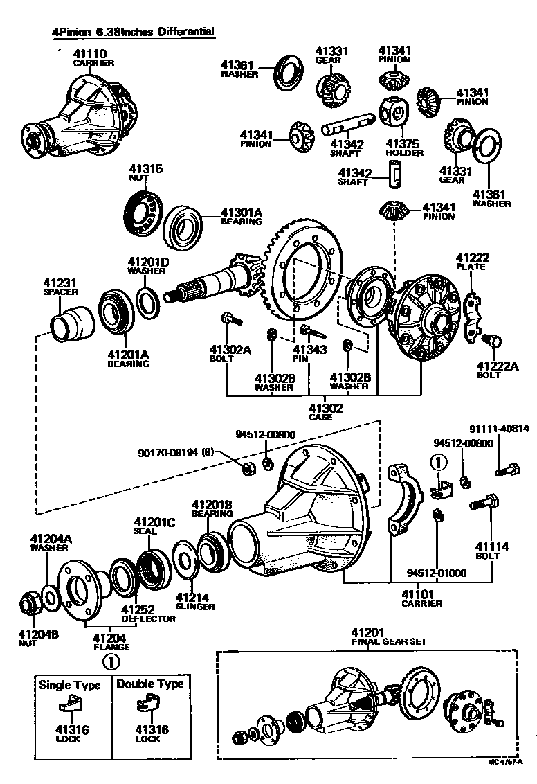 Toyota COROLLA 后桥壳和差速器 EPC diagram — MC4757A