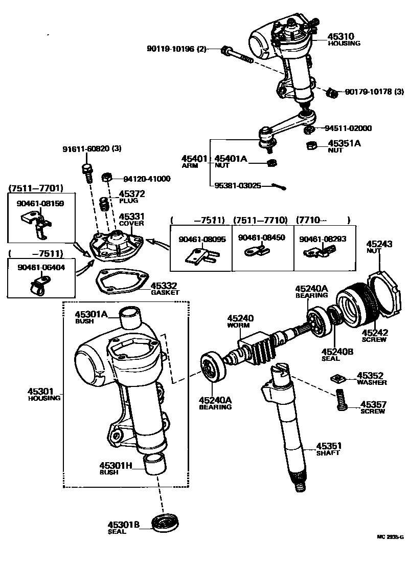 Toyota COROLLA Steering Column & Shaft EPC diagram — MC2935G