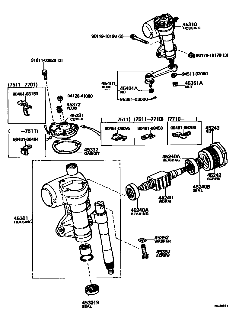 Toyota COROLLA Steering Column & Shaft EPC diagram — MC2936I