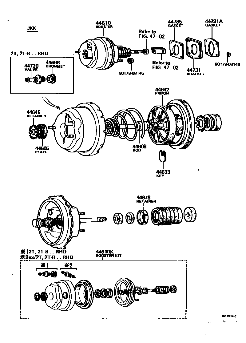 Toyota COROLLA 制动助力器和真空管 EPC diagram — MC3314C