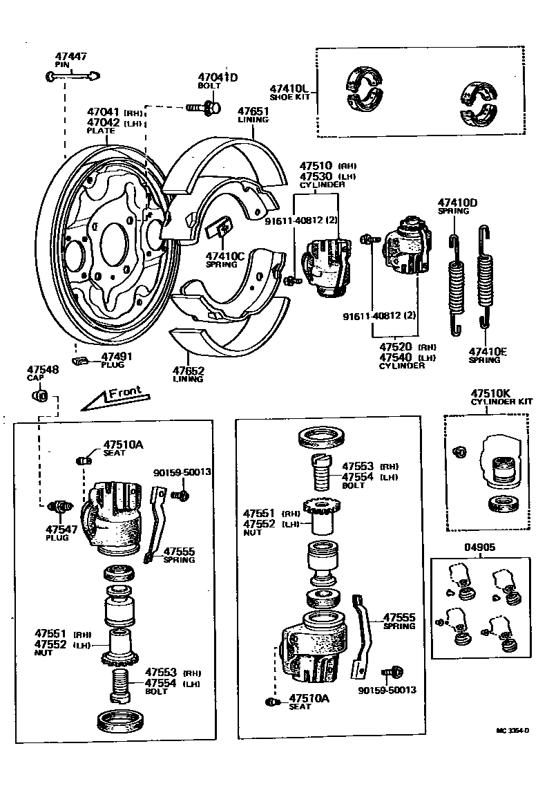 Toyota COROLLA 前鼓式制动器分泵和底板 EPC diagram — MC3354D