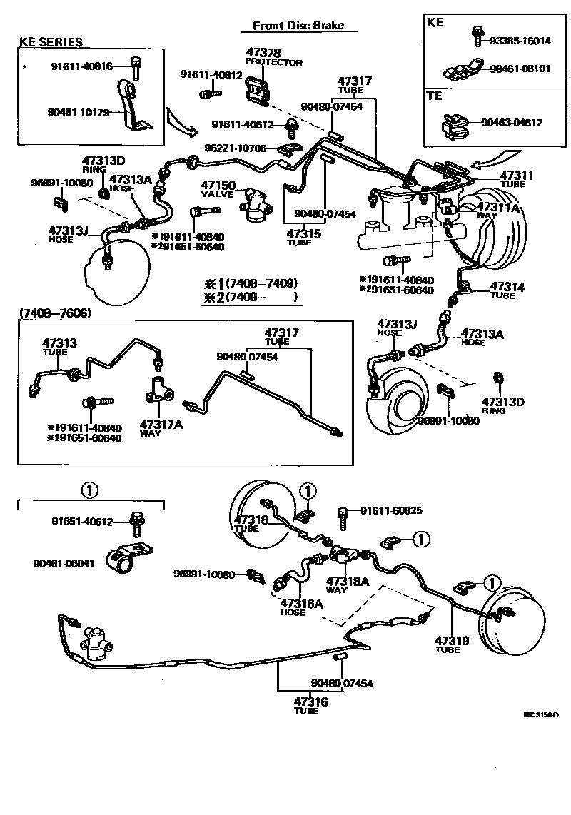 Toyota COROLLA 制动配管和卡箍 EPC diagram — MC3156D