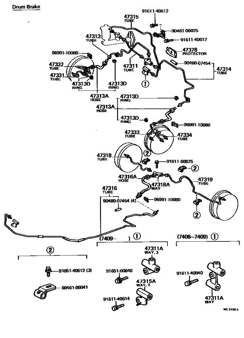 Toyota COROLLA 制动配管和卡箍 EPC diagram — MC3169E