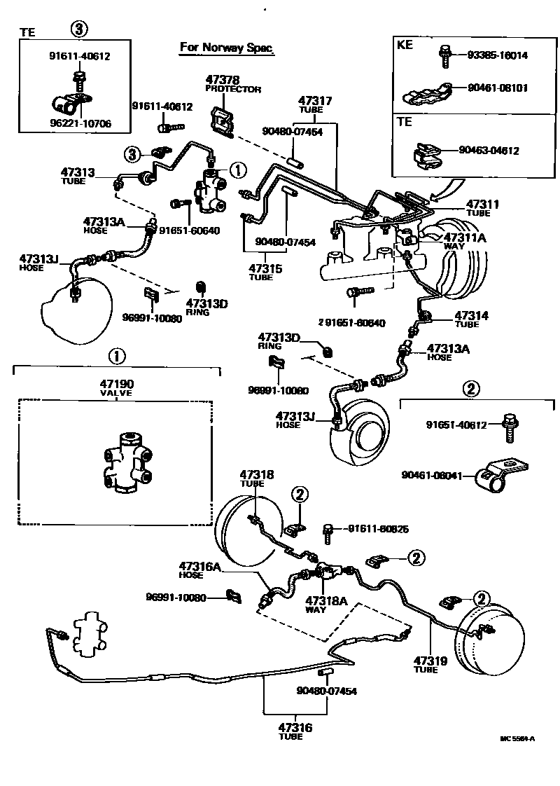 Toyota COROLLA 制动配管和卡箍 EPC diagram — MC5564A
