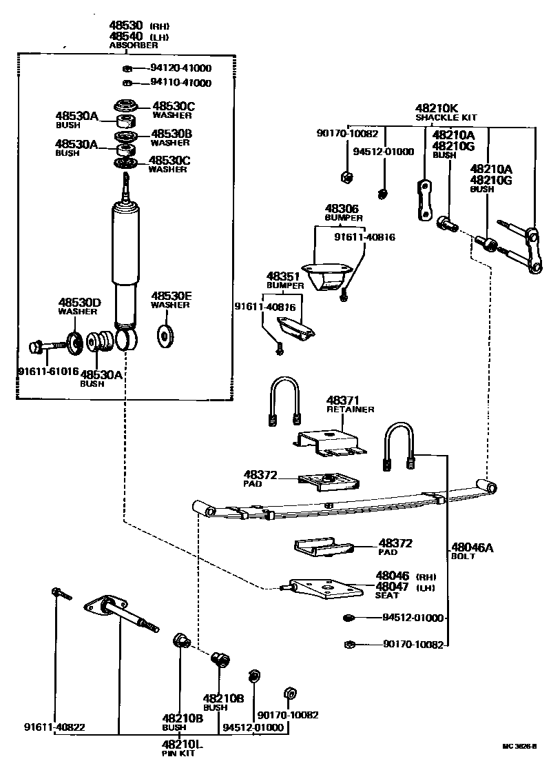 Toyota COROLLA Rear Spring & Shock Absorber EPC diagram — MC3626B