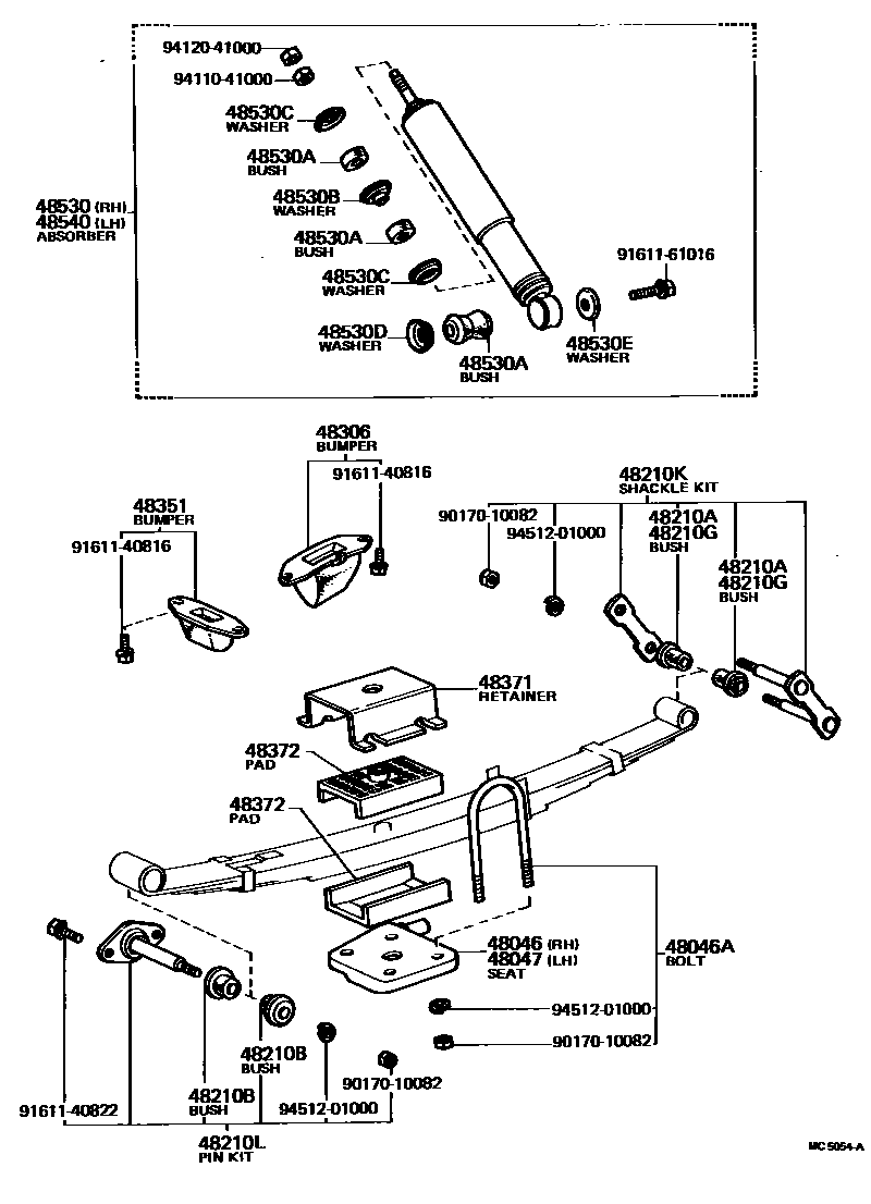 Toyota COROLLA Rear Spring & Shock Absorber EPC diagram — MC5054A