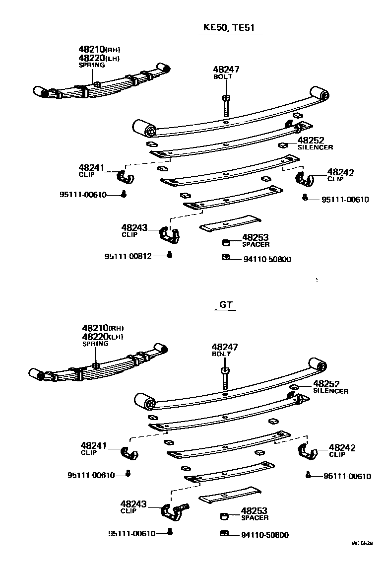 Toyota COROLLA Rear Spring & Shock Absorber EPC diagram — MC5528