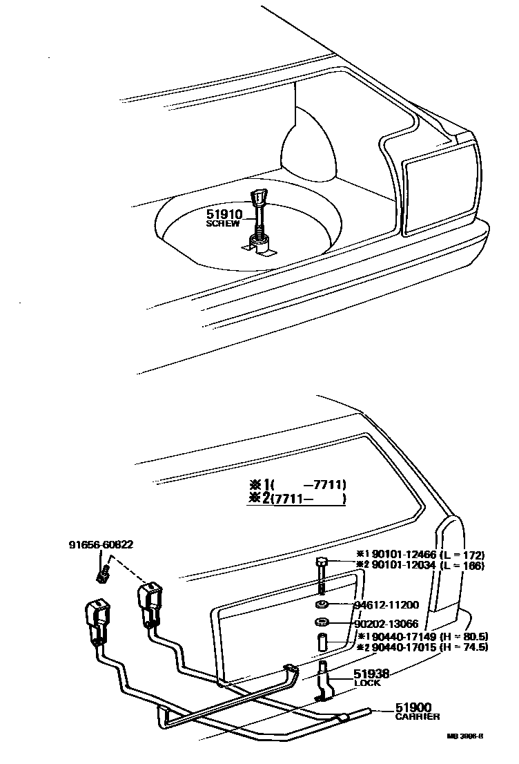 Toyota COROLLA Spare tire rack EPC diagram — MB3996B
