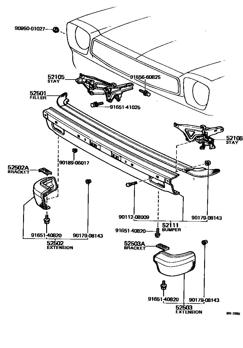 Toyota COROLLA 前保险杠及附件 EPC diagram — MB7990