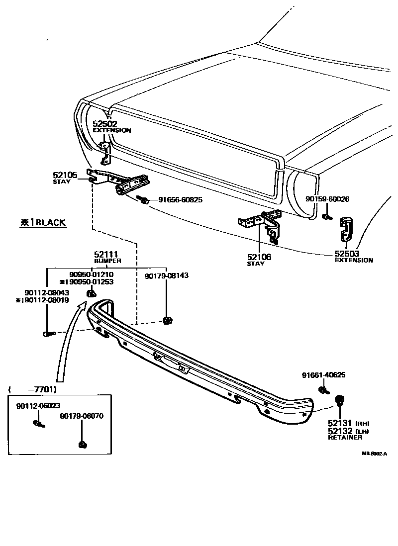 Toyota COROLLA 前保险杠及附件 EPC diagram — MB8002A
