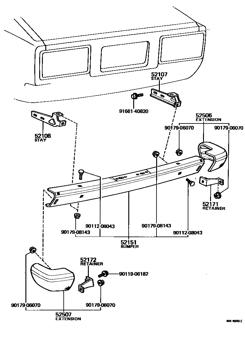Toyota COROLLA 后保险杠及附件 EPC diagram — MB4000E