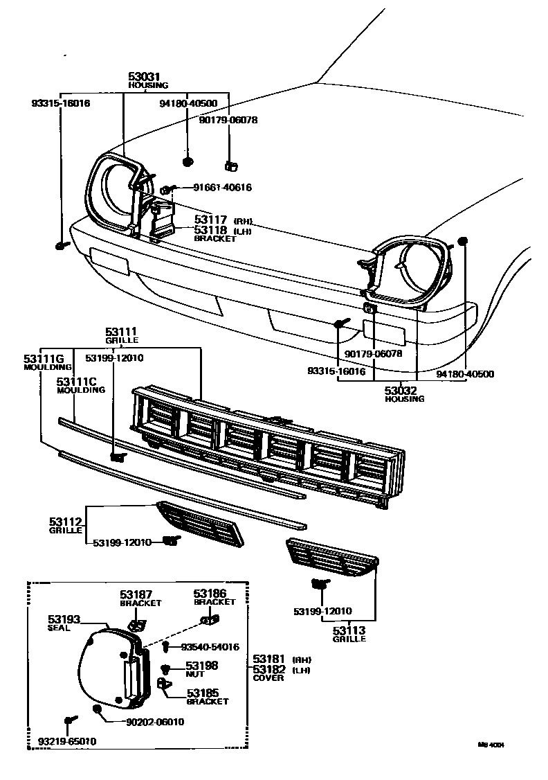 Toyota COROLLA radiator grille EPC diagram — MB4004