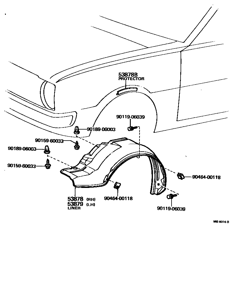 Toyota COROLLA 发动机盖和前翼子板 EPC diagram — MB6014B