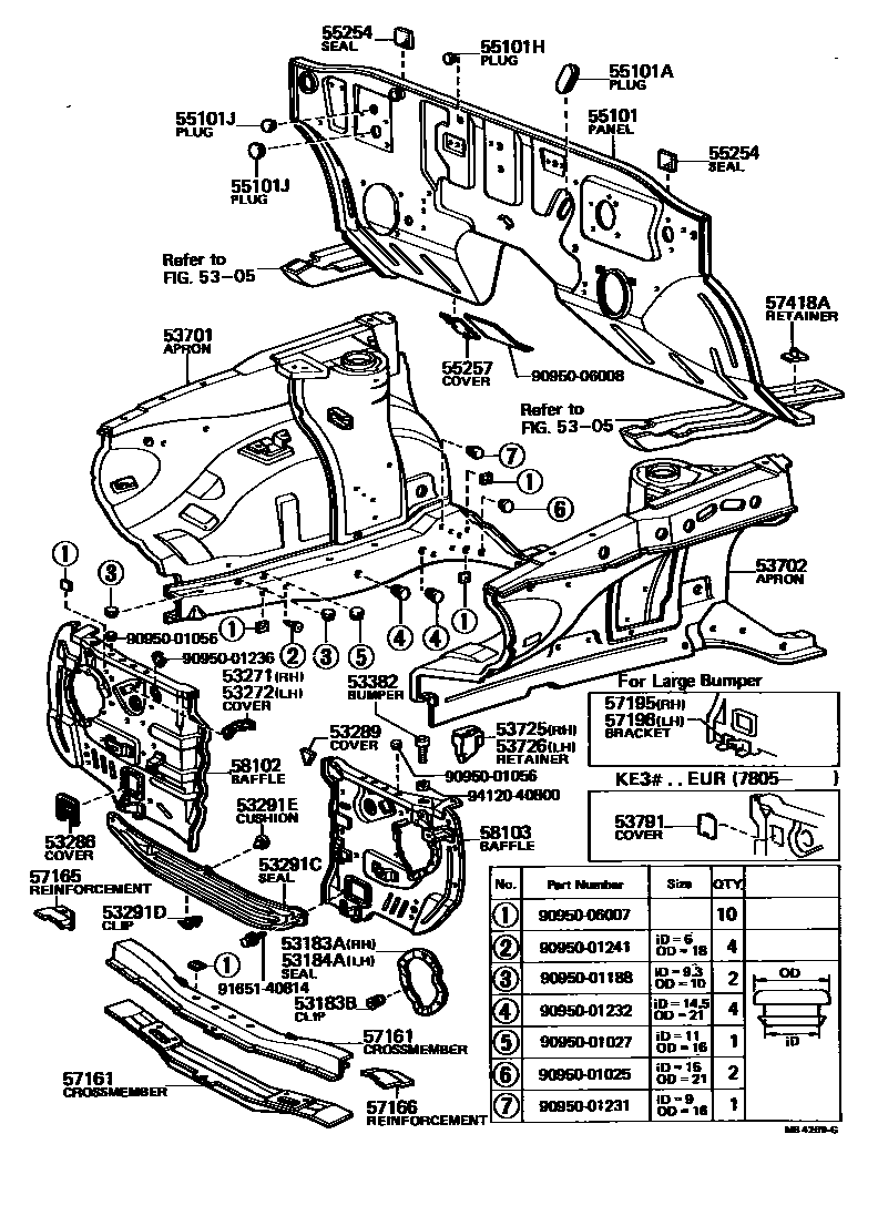 Toyota COROLLA 前翼子板挡泥板和前围板 EPC diagram — MB4269G