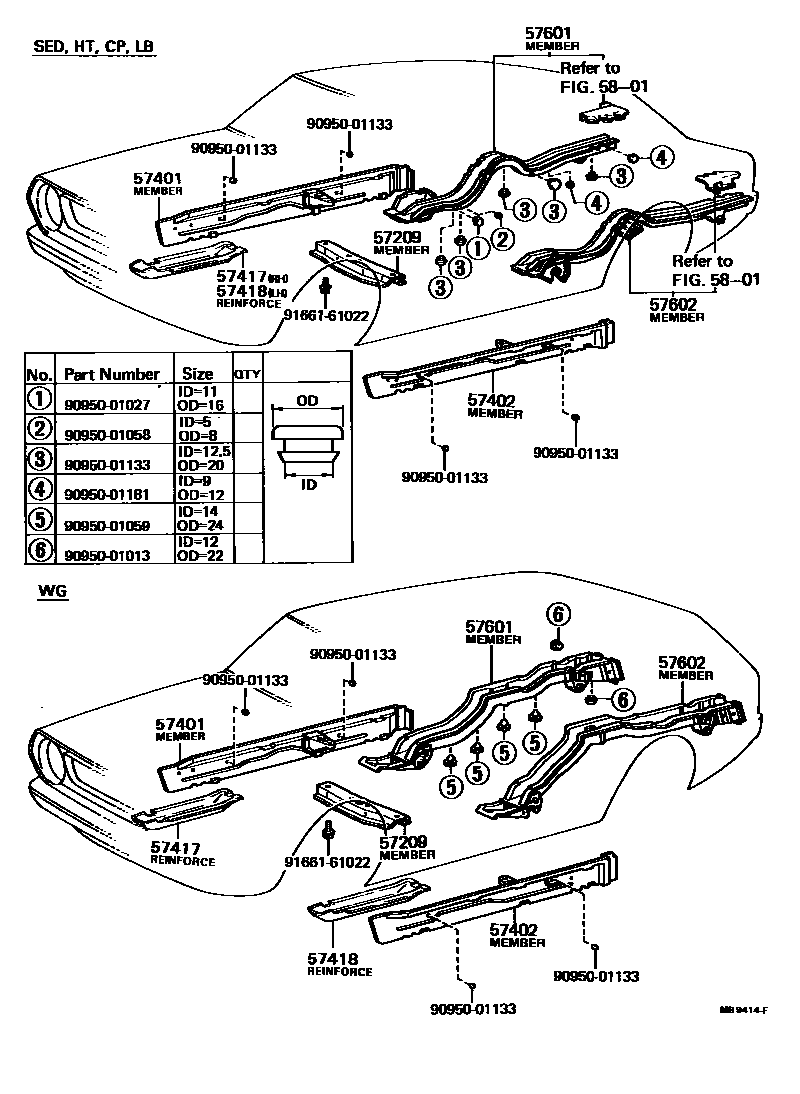 Toyota COROLLA Floor stringers EPC diagram — MB9414F