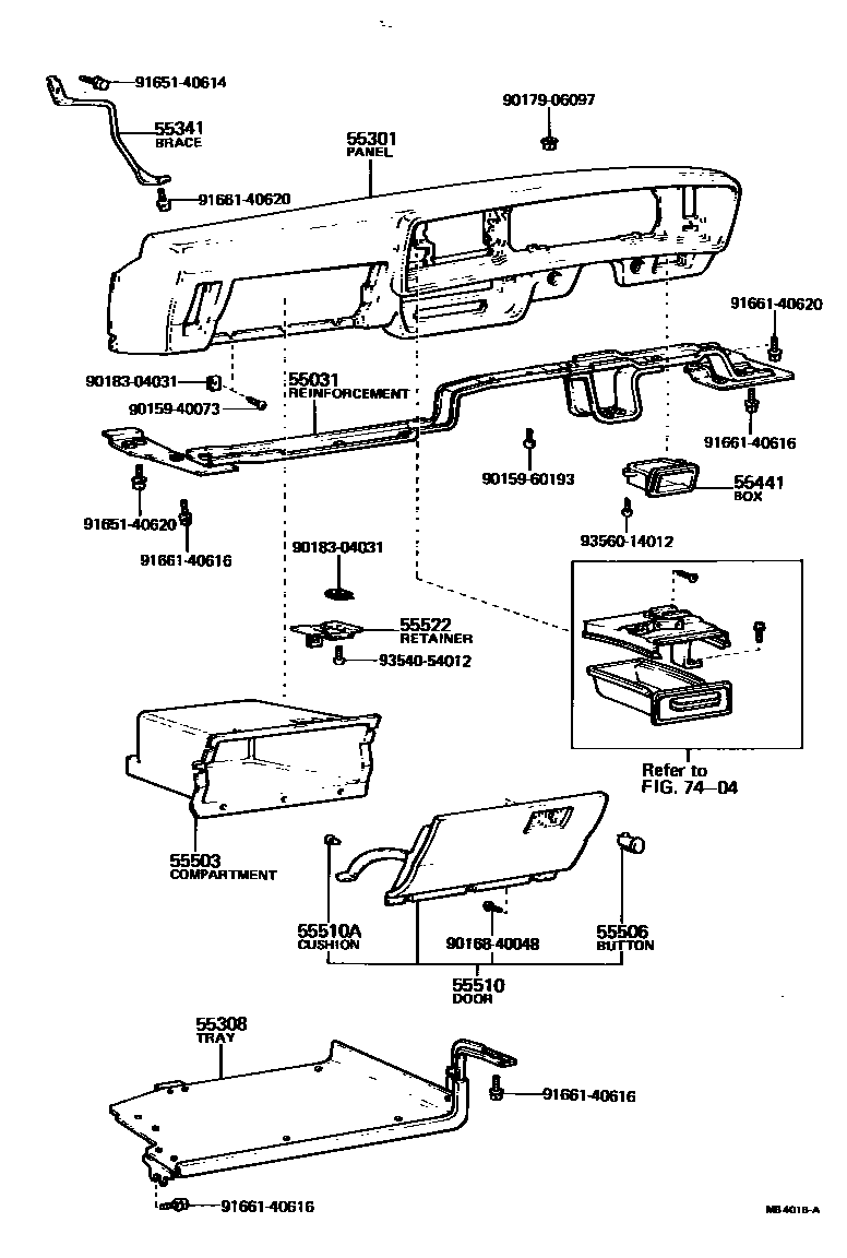 Toyota COROLLA 仪表板和手套箱 EPC diagram — MB4016A